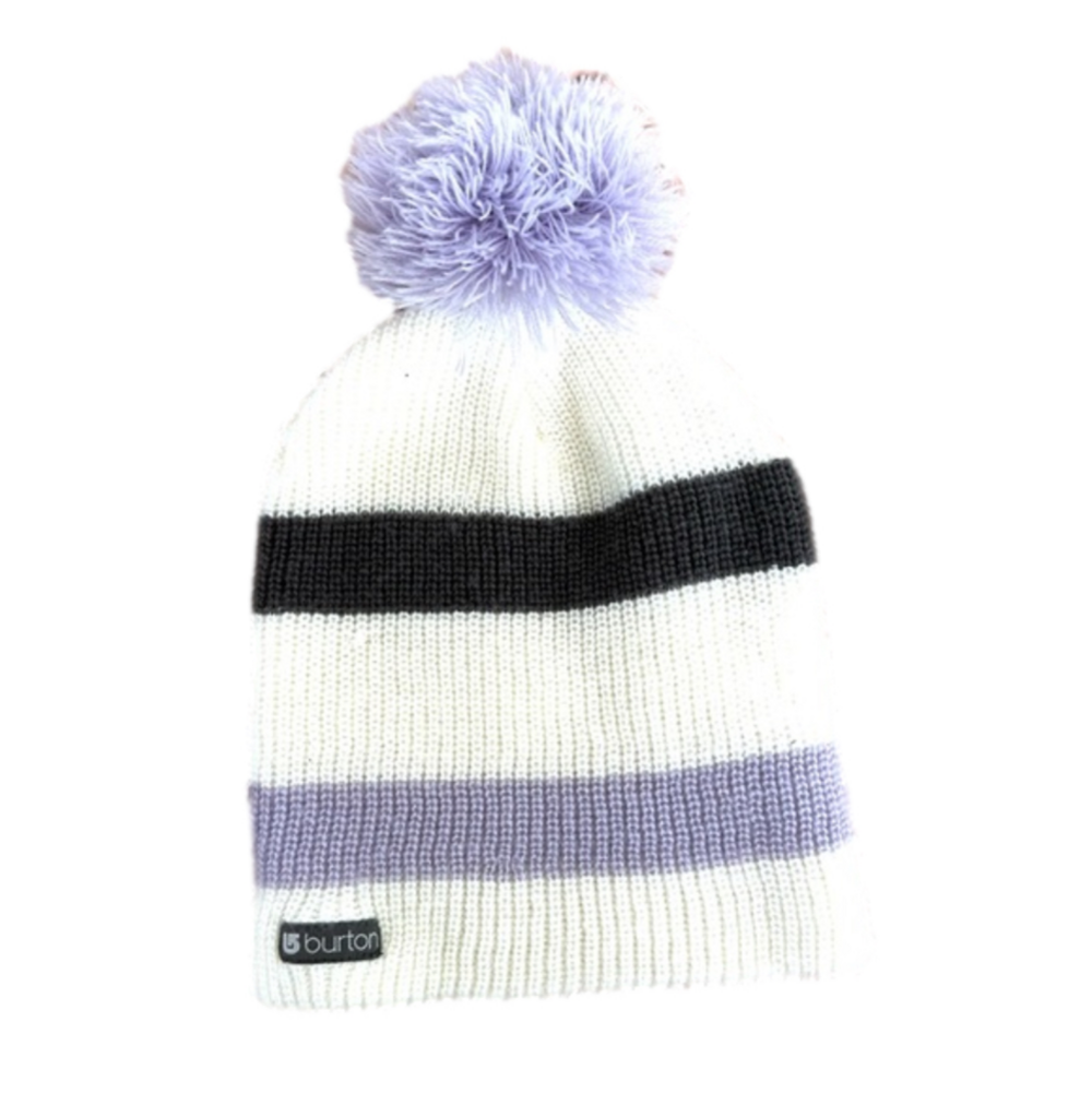 Burton black & purple striped pom pom knit beanie cuffed or slouch